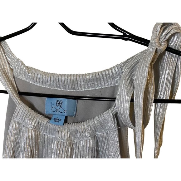 New Cece Metallic Silver layered tank top with tie‎ neck Sz L - Picture 4 of 10
